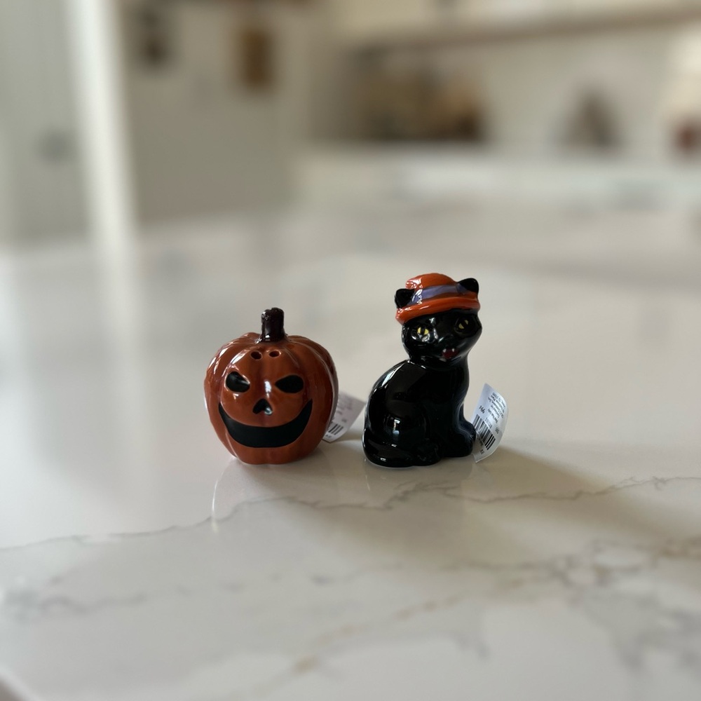 Halloween Pumpkin & Cat Salt & Pepper Shakers Set NWT